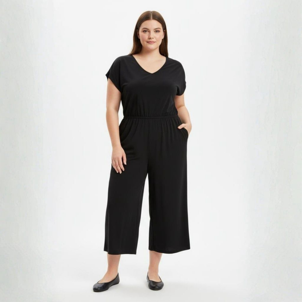 Clara Sunwoo Black V-Neck Cropped Jumpsuit - Large